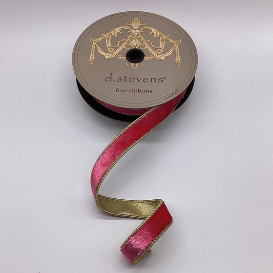 1" x 10yds iced velvet metallic gold back, fuchsia