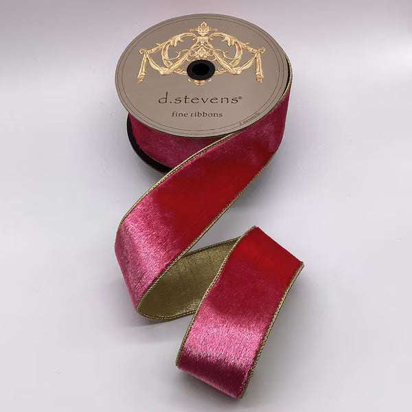 2.5" x 10yds Iced Velvet Metallic Gold Back, Fuchsia