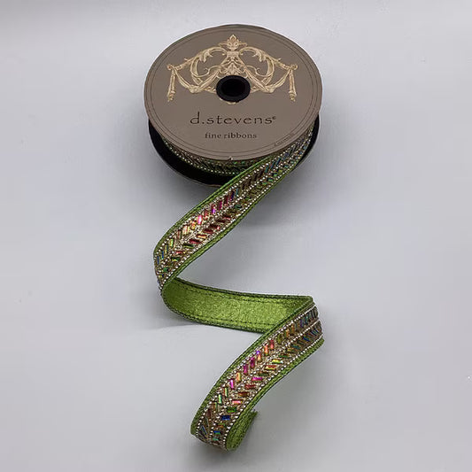 1" x 5yds Metallic Dupioni Iris Herringbone Center Trim, Lime Green