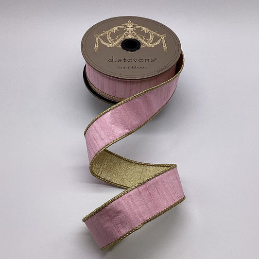 1.5" x 10yds slub dupion metallic gold back, light pink