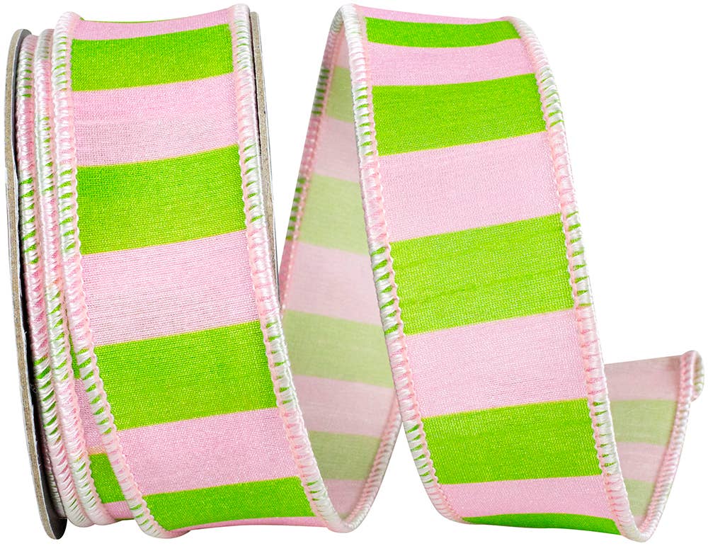 Cabana Striped Dupioni Deluxe Wired Edge, Pink/lime