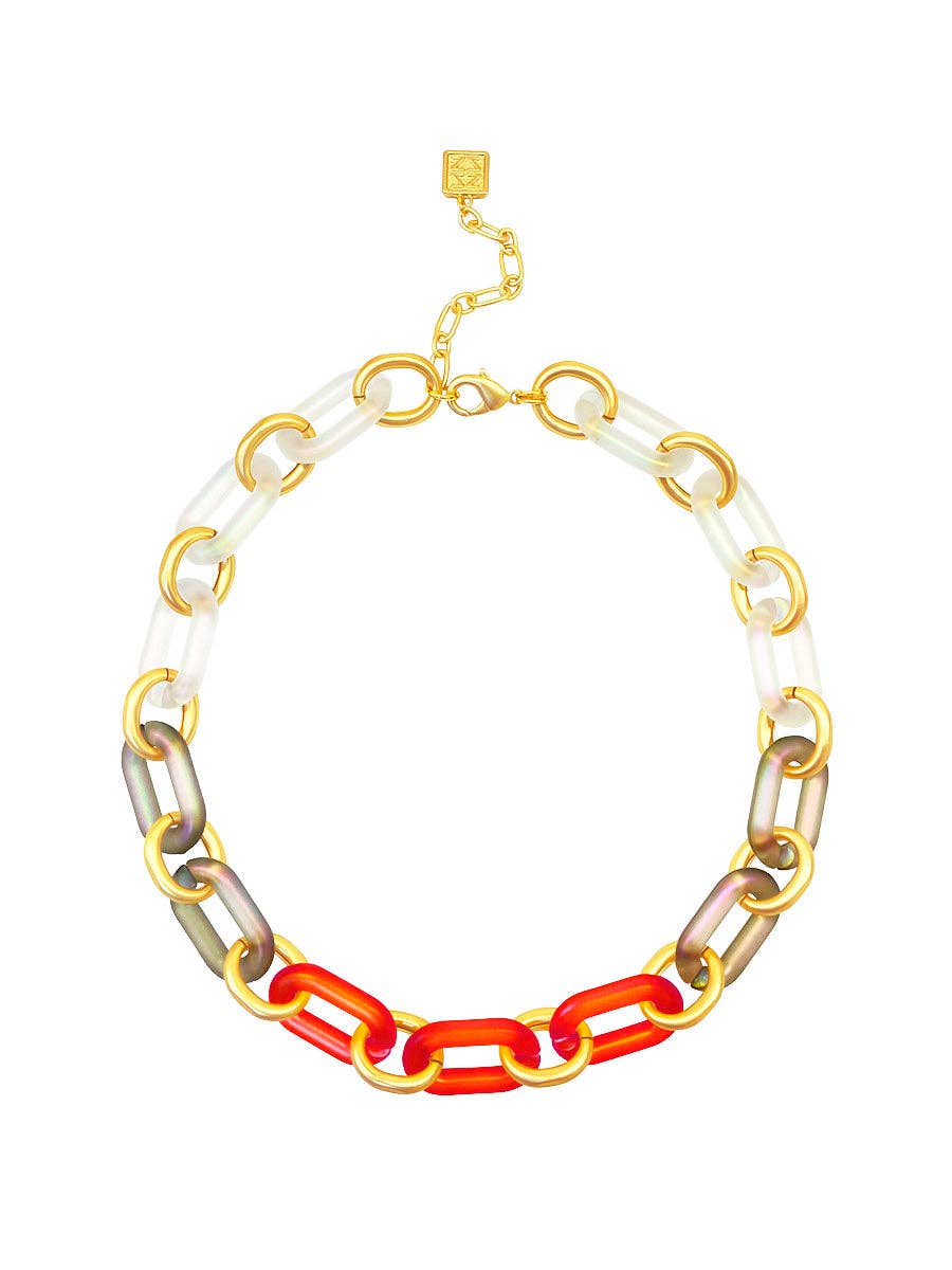Multi-Color Resin Oval Links Collar Necklace