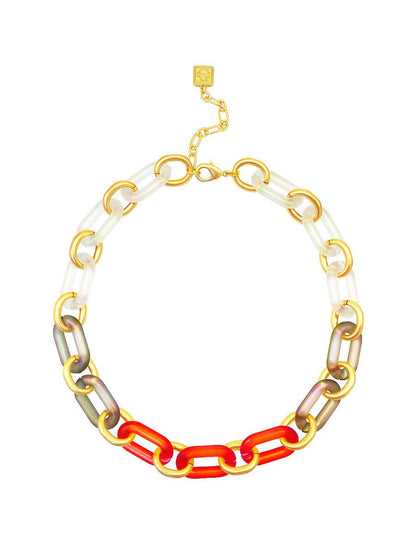 Multi-Color Resin Oval Links Collar Necklace