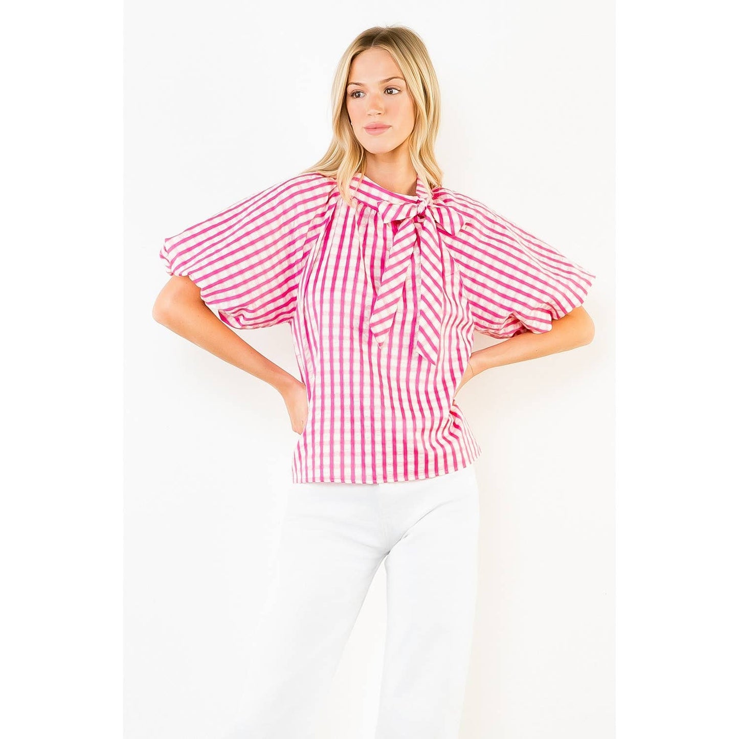 Gingham Puff Sleeve Top