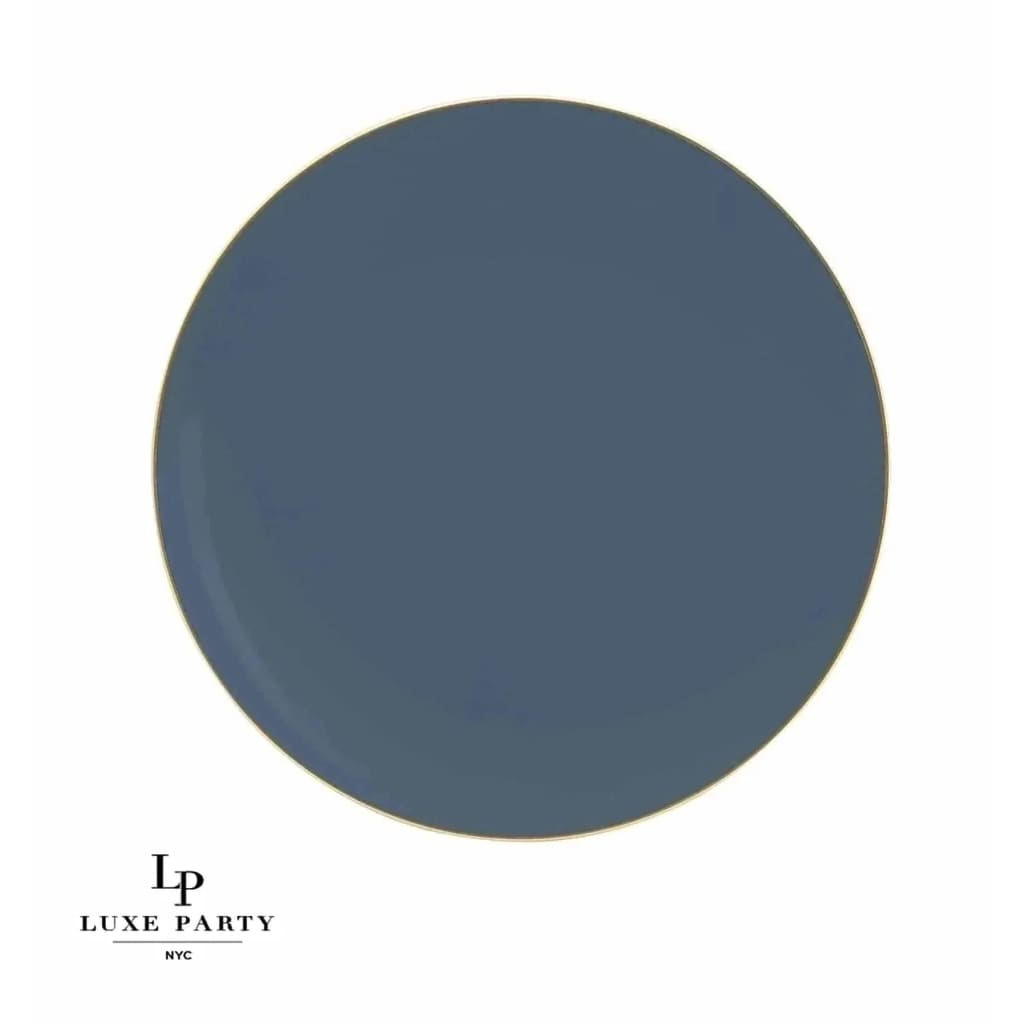 Slate Blue and Gold Round Plastic Plates | 10 Pack