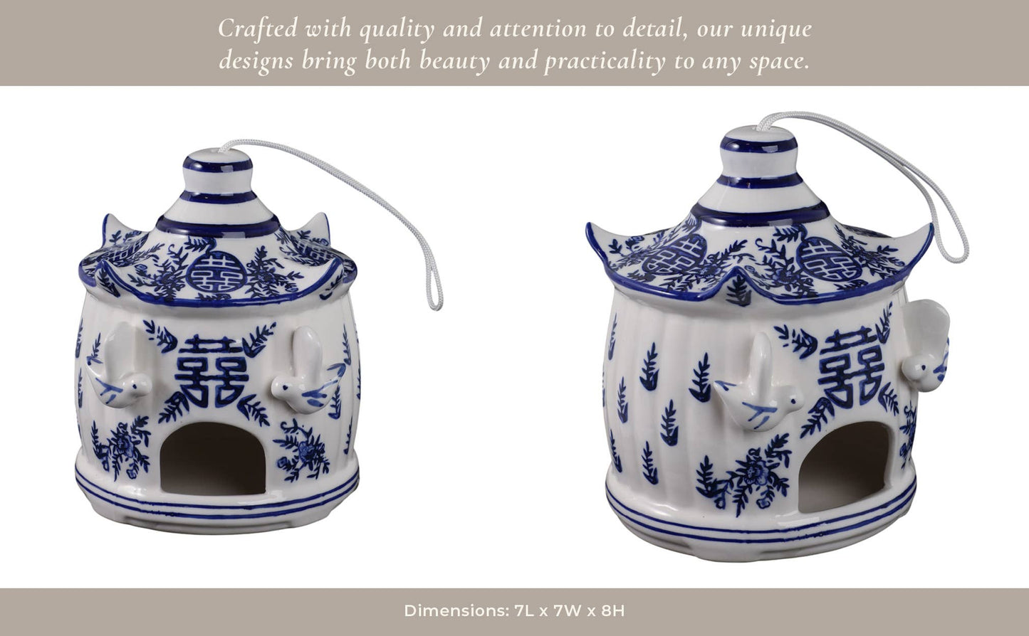 Bird House - White/Blue Chinoiserie Large Pagoda, 8 in.