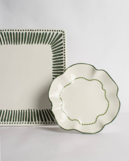 Evelyn Plate  White/Green   8"