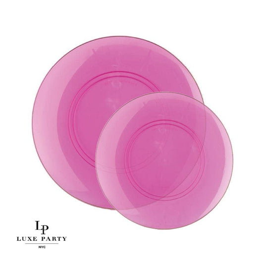 Hot Pink and Gold Round Transparent Plastic Plates | 10 Pack