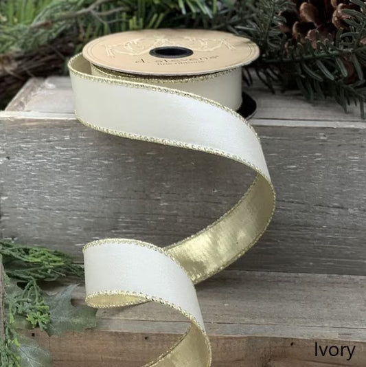1" x 10yds Royal Taffeta Gold Back, Off White
