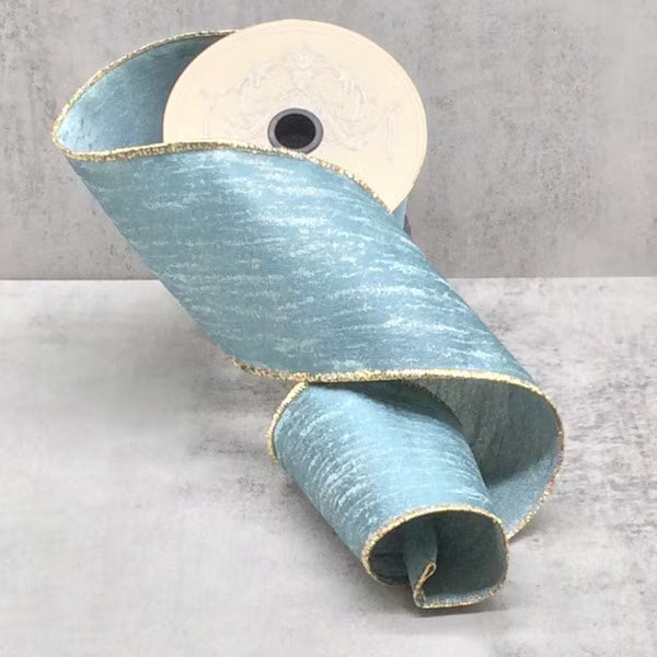 4" x 10yds Metallic Jacquard Frosted Gold Blue