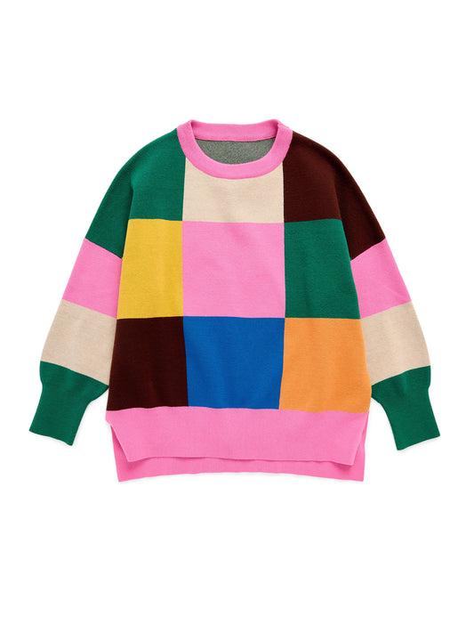 COLOR BLOCK LOOSE FIT SWEATERS, MULTI