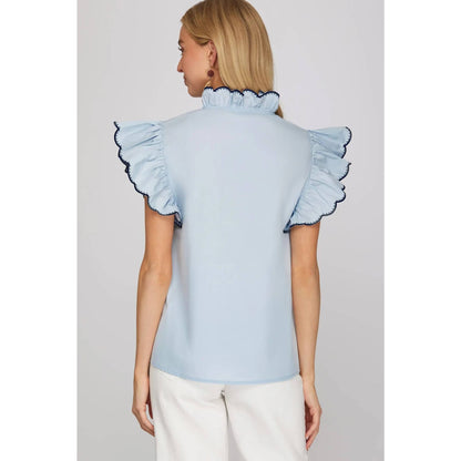NEW EMBROIDERED RUFFLE SLEEVE TOP