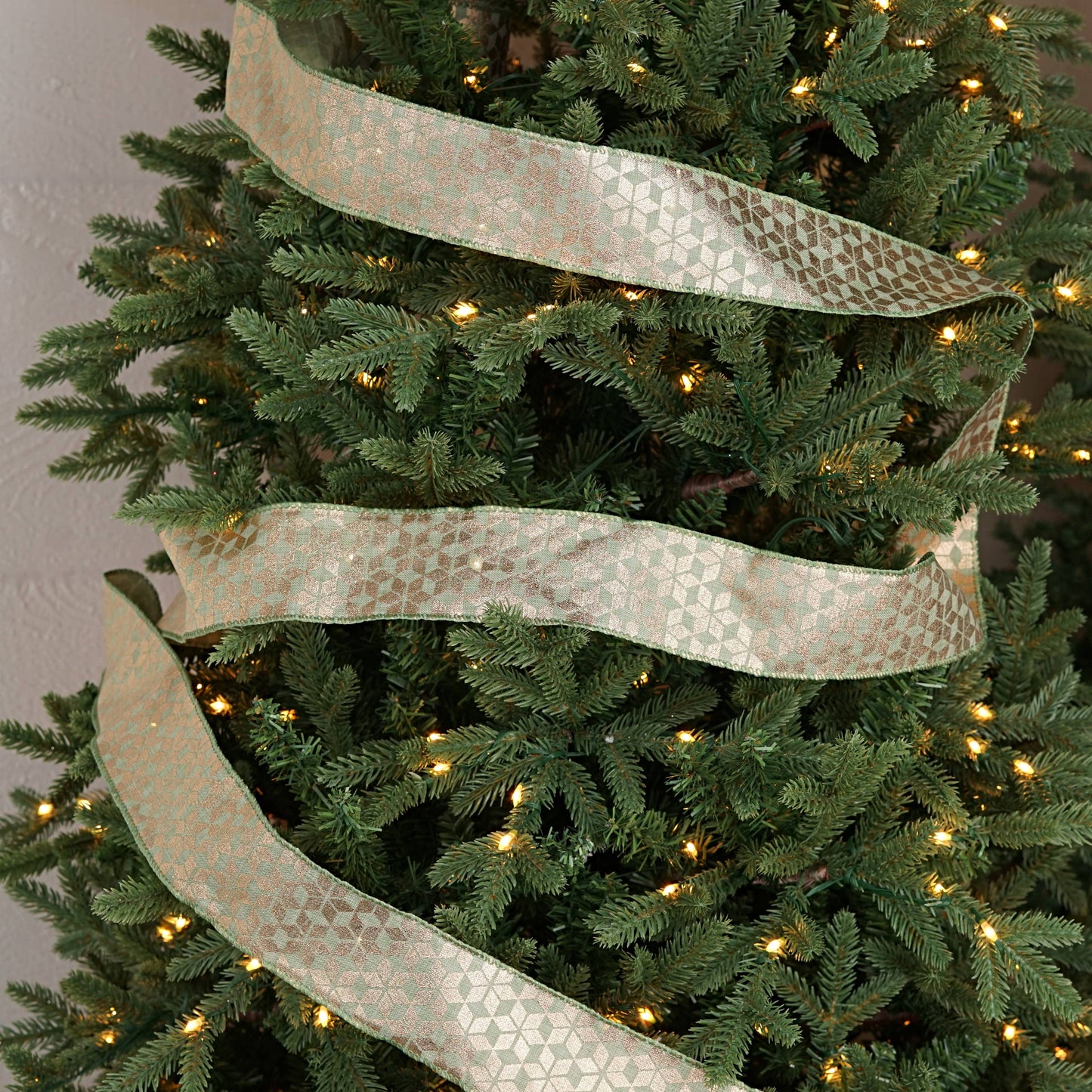 R32933-Wired Ribbon-Teal green w. Golden Hexagon (2.5inW)