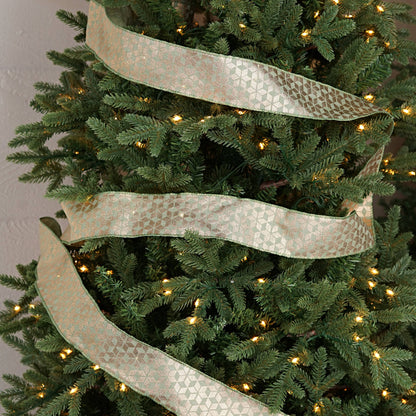 R32933-Wired Ribbon-Teal green w. Golden Hexagon (2.5inW)