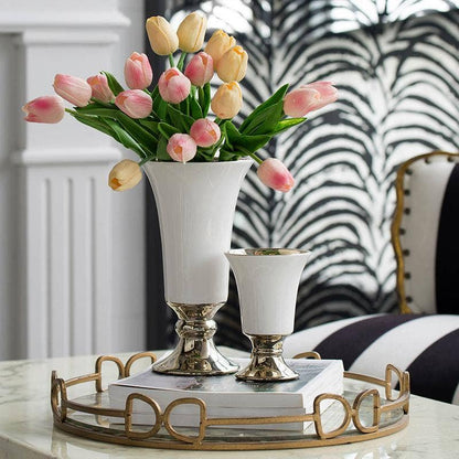 D4.5x8" Elliette Pedestal Vase - White/Gold