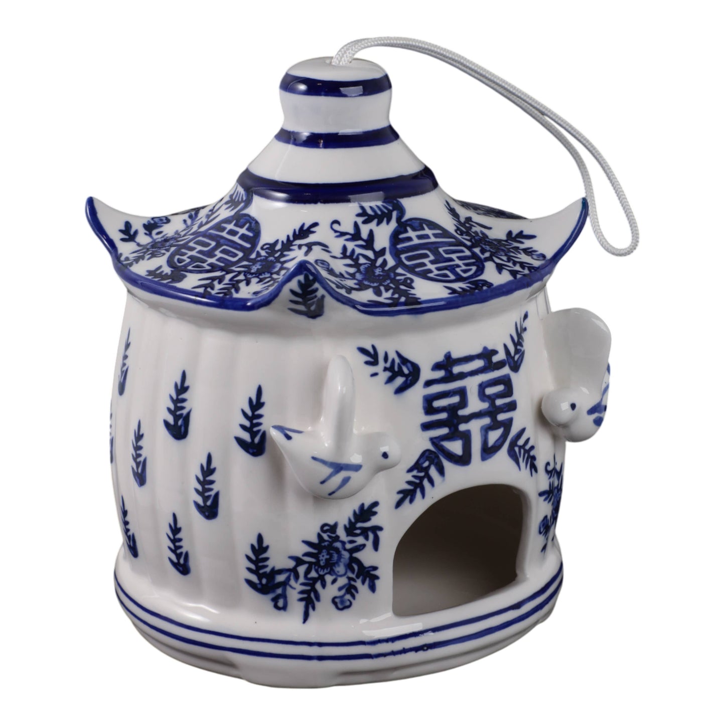 Bird House - White/Blue Chinoiserie Large Pagoda, 8 in.