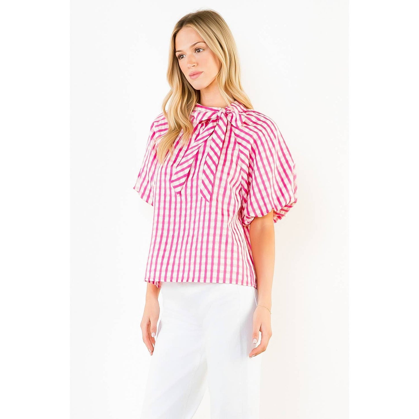 Gingham Puff Sleeve Top
