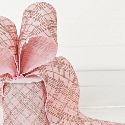 R32976-Wired Ribbon-Rosy and Silver checker (4inW)