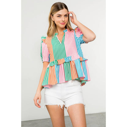Multicolor Stripe Short Sleeve Top
