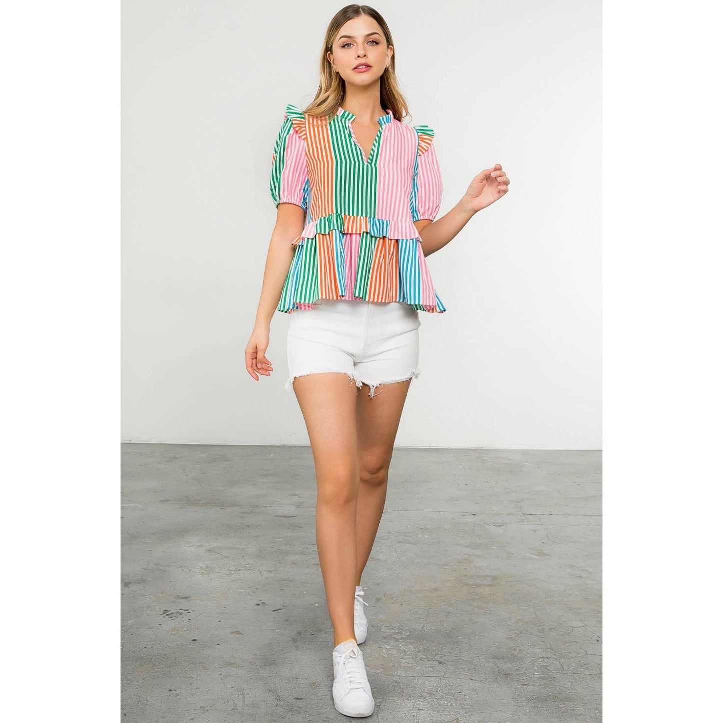 Multicolor Stripe Short Sleeve Top