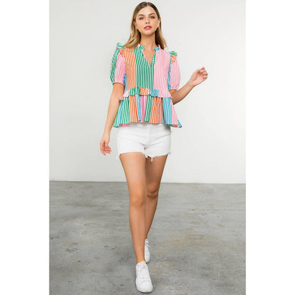 Multicolor Stripe Short Sleeve Top