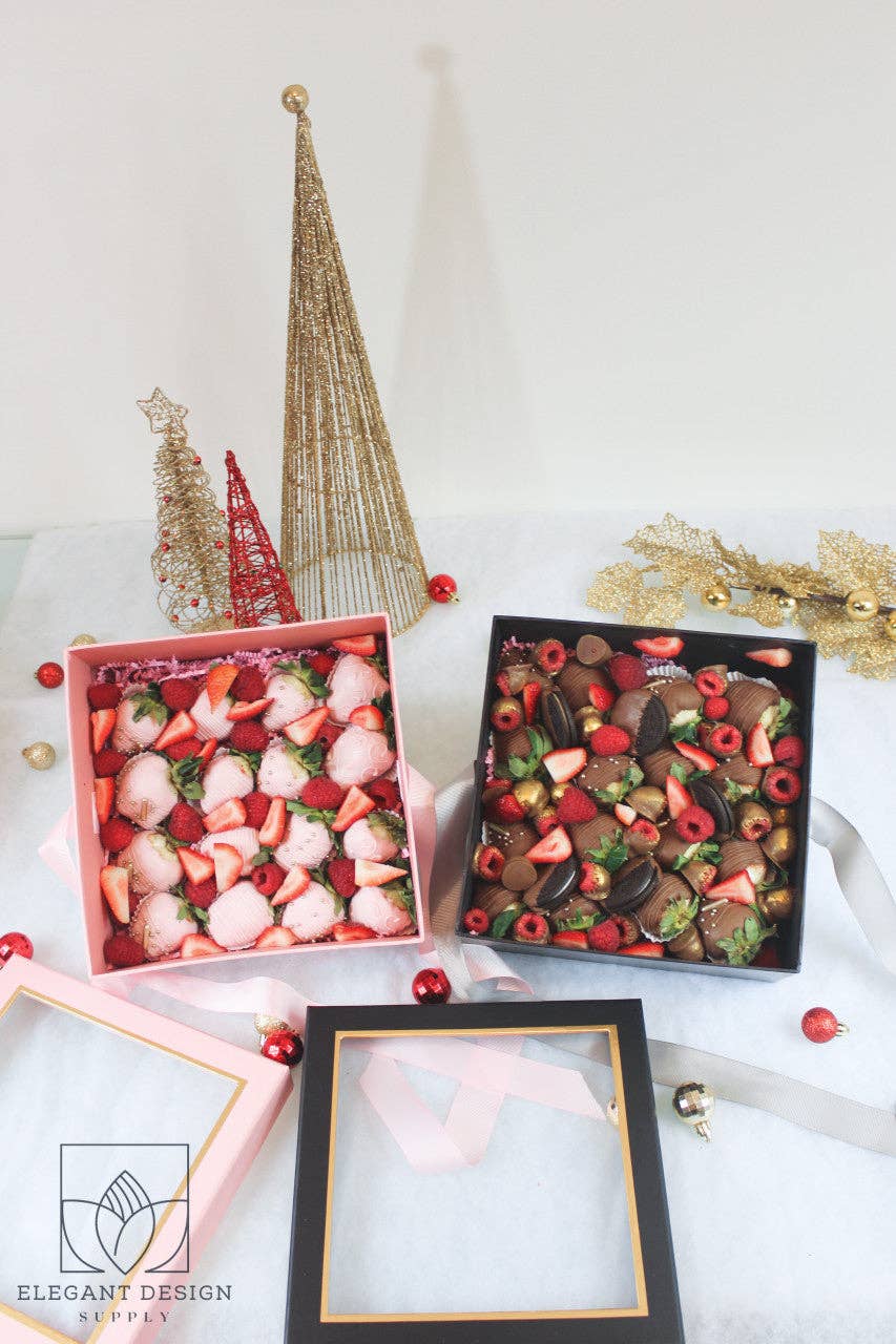 Square Gift Box with Clear Lid and Ribbon - Various Colors - For Luxury Flower/ Gift / Chocolate Strawberry Arrangements