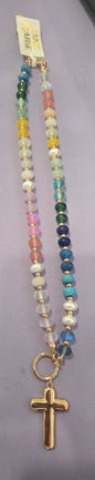Multi Beaded Necklace with Gold Cross