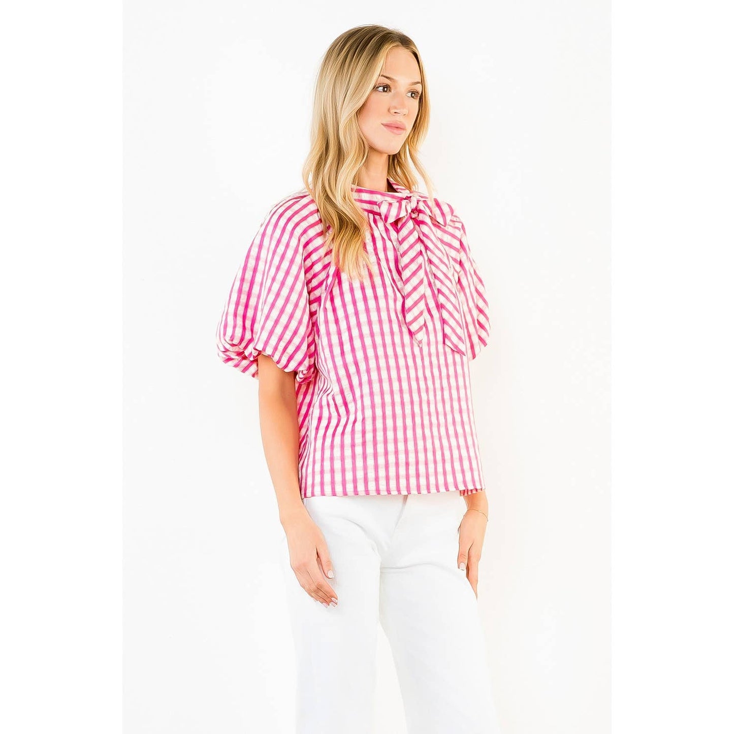 Gingham Puff Sleeve Top