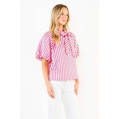 Gingham Puff Sleeve Top
