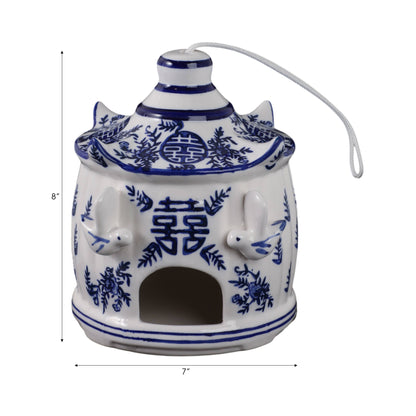 Bird House - White/Blue Chinoiserie Large Pagoda, 8 in.