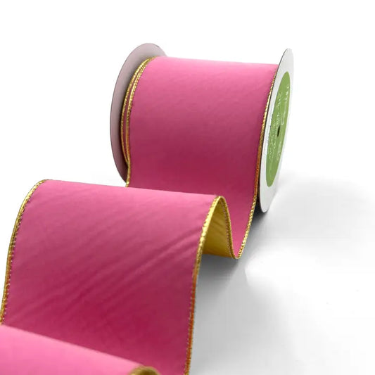 4" Bubblegum Pink Velvet Reversible Gold Wired Ribbon