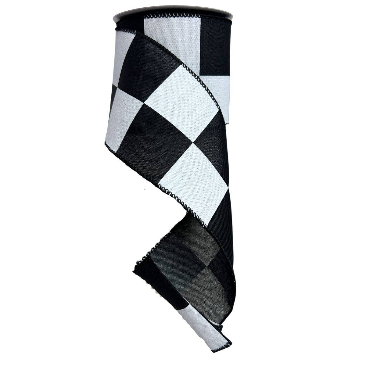 Black Linen White Jordan Check Ribbon 4" x 10 Yards – 42680-04-21