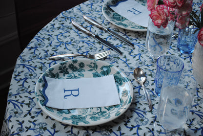 Letter “R” Initials Monogram Paper Napkins - Blue and White Scalloped