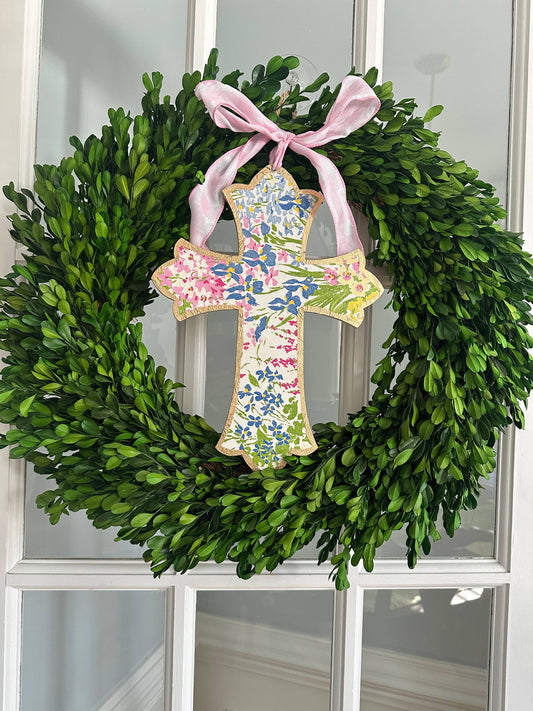 Field of Flowers Handmade Cross Door Hanger - 12”