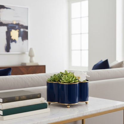 Mattie Quatrefoil Cachepot Planter - Indigo Blue