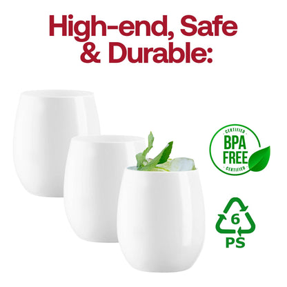 12 oz. White Elegant Stemless Plastic Wine Glasses - 16 pcs