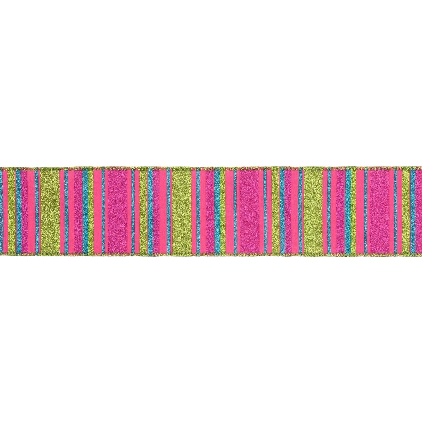 2 1/2" Wired Ribbon | Multi Colored Stripes on Hot Pink | 10 Yard Roll