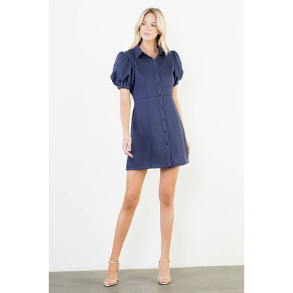 Puff Sleeve Button Up Suede Dress