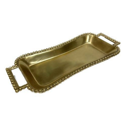 GOLD BEADED HANDLE ROUNDED RECTANGLE TRAY