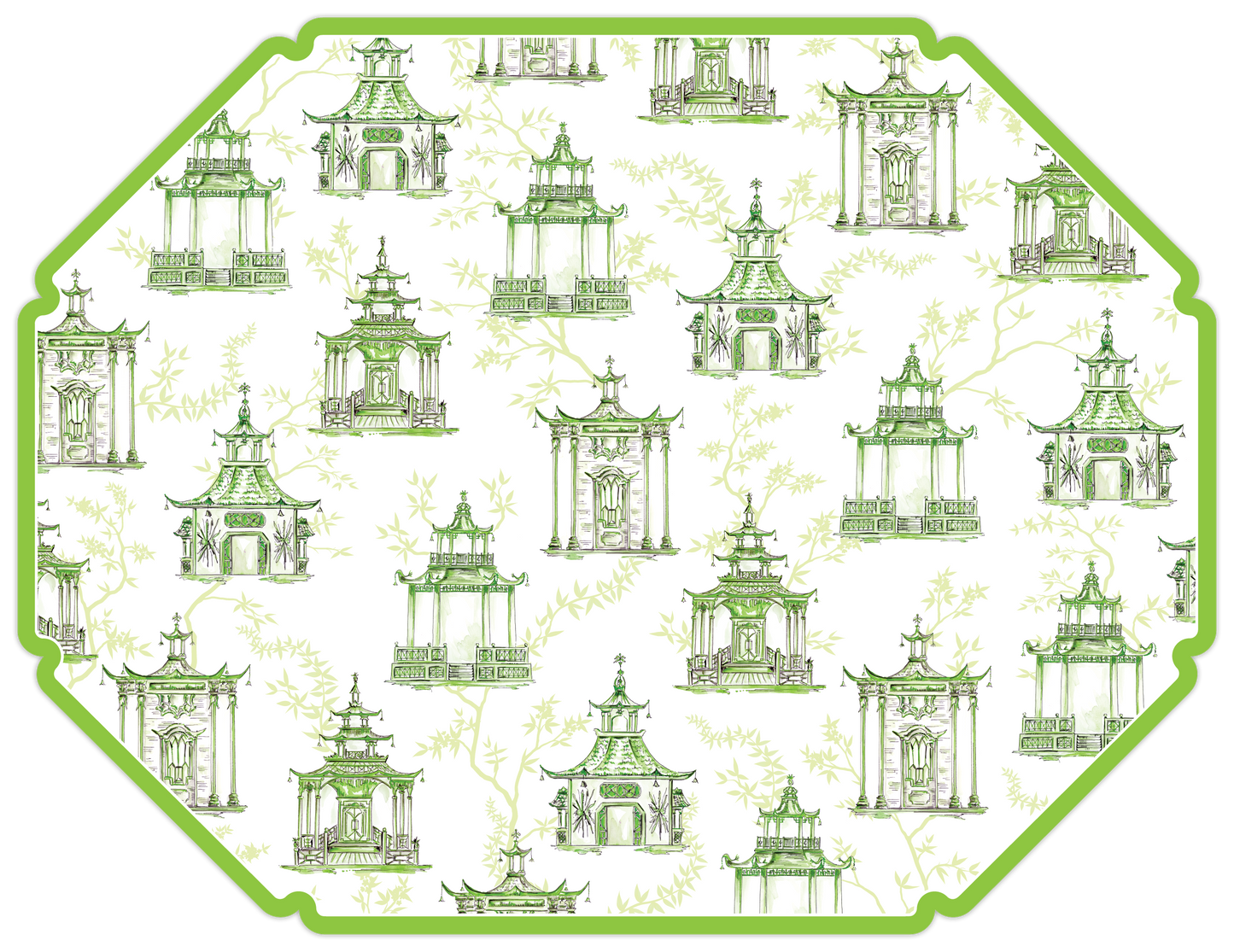 Handpainted Ornate Pagoda Pattern Green Posh Placemat
