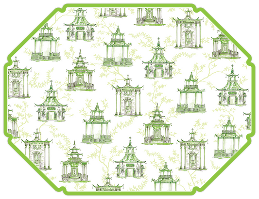 Handpainted Ornate Pagoda Pattern Green Posh Placemat