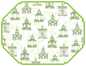 Handpainted Ornate Pagoda Pattern Green Posh Placemat