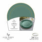 Round Walled Sage and Gold Plastic Plates Set | 32 Pack