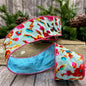 2.5" x 10yds Burn Out Velvet Hot Pink Yellow Teal Floral, Blue