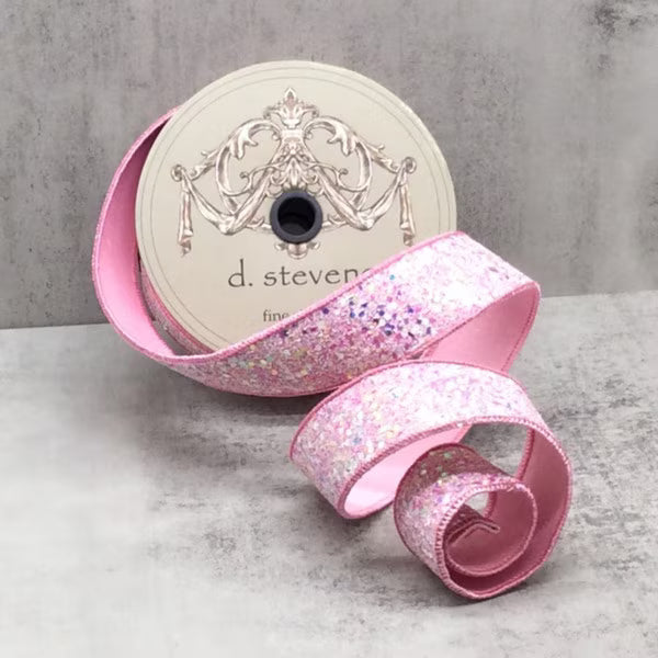 1.5" x 10yds Sugar Plum Glitter, Cotton Candy Pink