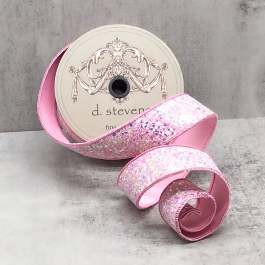 1.5" x 10yds Sugar Plum Glitter, Cotton Candy Pink