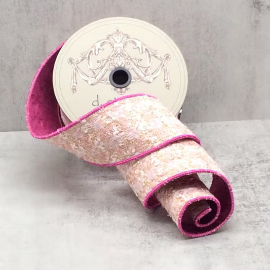 2.5" x 10yds Plain Chenille Tweed Boucle, Pink, White, Gold