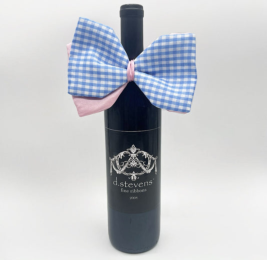 Blue Checkered and Pink Bottle Bow