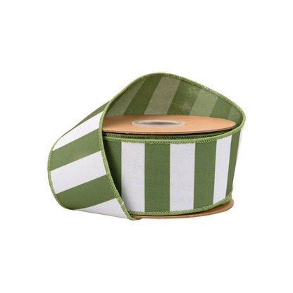2 1/2" Wired Ribbon | Green Horizontal Stripe w/ Green Backing| 10 Yard Roll