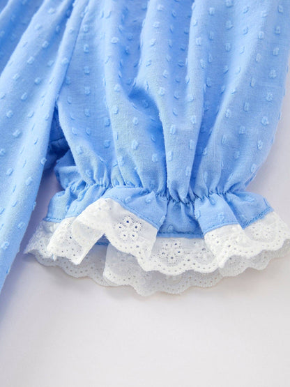Blue Fall Thanksgiving&Halloween Pumpkin Smock Embroidery Lace Baby Girl Dress